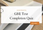 Student thoughtfully selecting words to fill in blanks on a GRE Text Completion practice test question.